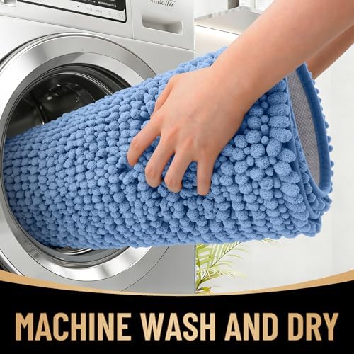 OLANLY Thick Chenille Absorbent Bathroom Rugs Mat 36x24, Cornflower Blue - Image 4