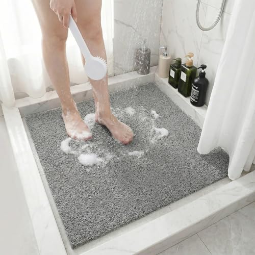 Square Shower Mat Non Slip, 27 x 27 Inch Grey Shower Floor Mat Without Suction by BLESWIN