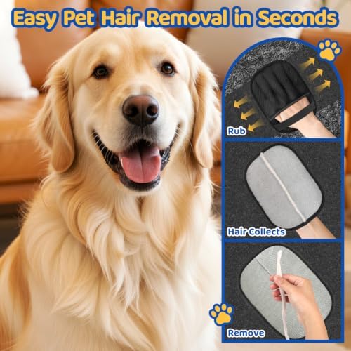 Pet Hair Removal Glove for Dogs & Cats, 2 Packs Five-Finger Grip - Image 2