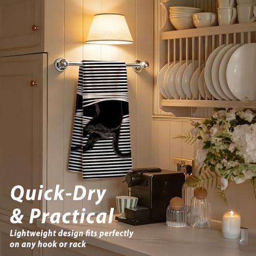 Black Cat Kitchen Dish Towels, Cat Lovers Mom Dad Lady Gifts Decorative Hand - Image 7