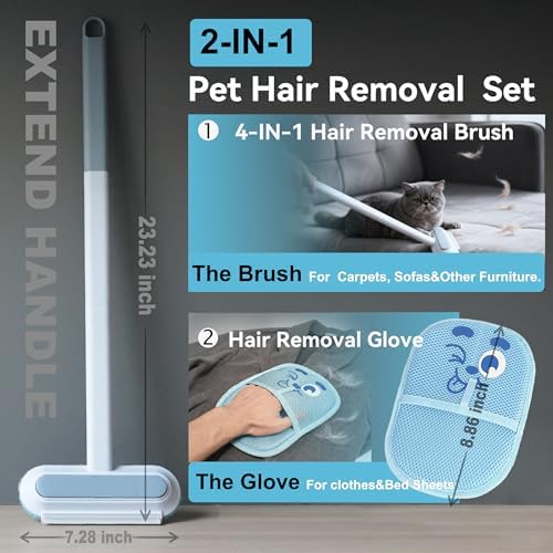 Pet Hair Remover Set, Magic Brush 4-in-1 Extended Handle & Electrostatic Glove - Image 2