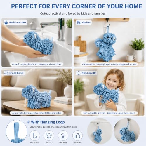Chenille Dog Hand Towel for Bathroom & Kitchen, Cute Fuzzy Ball Towel - Image 3
