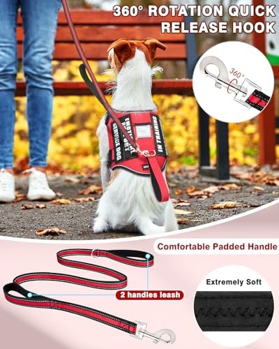 Service Dog Vest Harness and Leash Set+10 Patches Red XS - Image 2