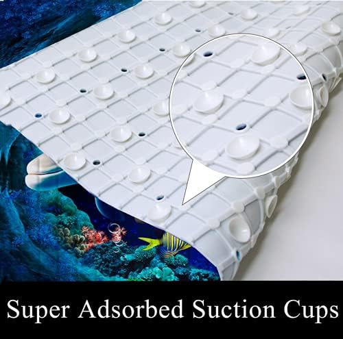 Navy Blue Non Slip Bath Tub Mat Ocean Shower Mat Non-Slip Cute Dolphin Blue Sea - Image 6