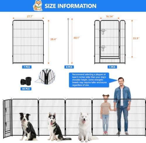 Dog Playpen Outdoor, 40 Inch Height 16 Panels Foldable Dog Fence - Image 2