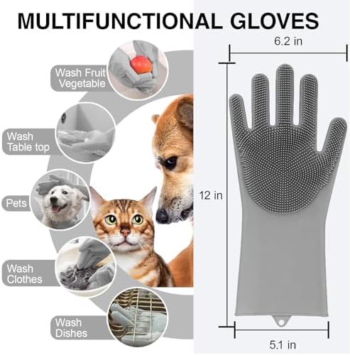 Pet Grooming Gloves, 5-Finger Silicone Dog Bath Scrubber - Image 6