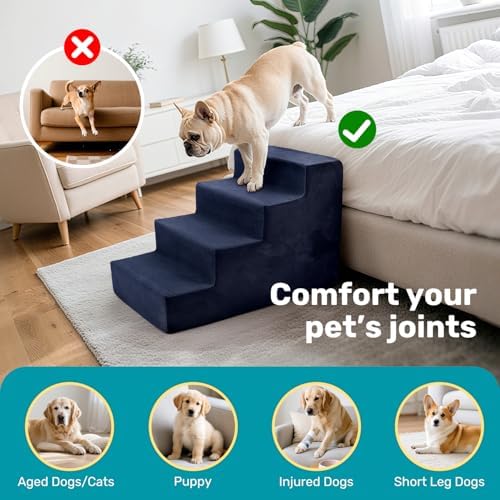 Dog Stairs for Bed, Extra Wide 4-Step Dog Steps for High Bed, High-Density Foam - Image 6