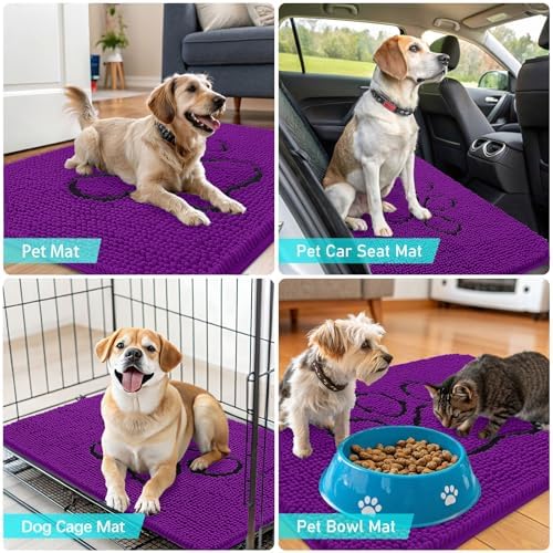 OLANLY Dog Door Mat for Muddy Paws 36x24, Paw Print Design Chenille Mud Mat - Image 7