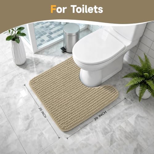 Ophanie Beige Toilet Rugs U-Shaped 20x20, Soft Chenille Contour Bath Mat - Image 2