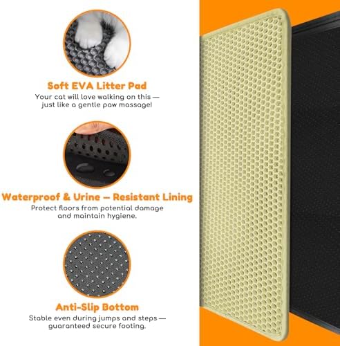 Cat Litter Mat 35"x24", Double Layer EVA Litterbox Mat Cream - Image 3