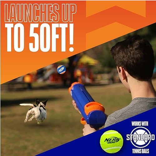 Nerf Dog Tennis Ball Blaster Dog Toy Blue/Orange, 16 Inch Compact Blaster - Image 2