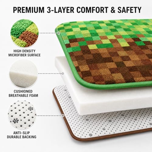 Pixelated Bath Rug, Video Games Gamepad Miners Shaggy Absorbent Non Slip Floor - Image 5