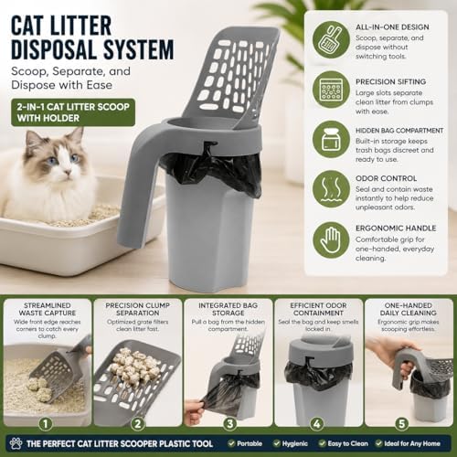 3 in 1 Cat Litter Scoop with Bag Holder, 11.8 Inch, Daily Use - Image 7