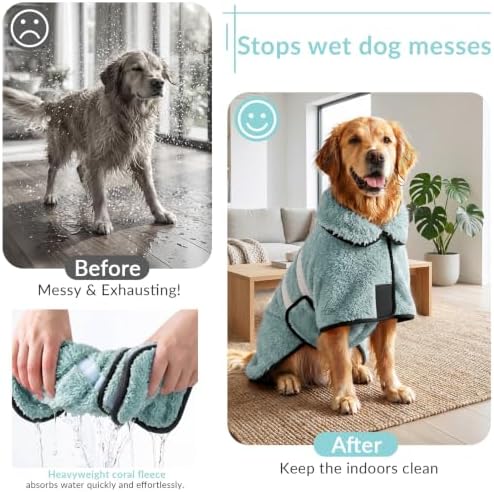 Dog Bathrobe, Super Absorbent for Small to Large Dogs, Light Green M - Image 2