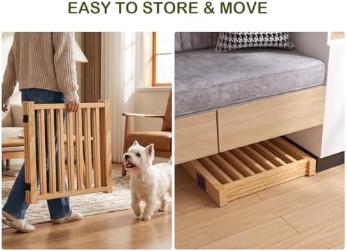 Wooden Freestanding Dog Gate Indoor- 16.9" H 5 Panels - Image 2