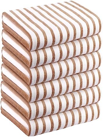 JML Microfiber Beach Towels, 6 Pack, Cabana Stripe Coffee by JML