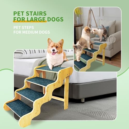 Dog Stairs for Small Dogs, 3-Step Bamboo Pet Steps Ramp for Bed and Car - Image 5