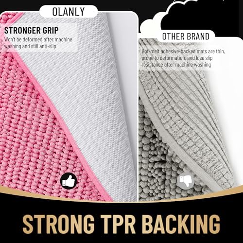 OLANLY Thick Chenille Small Bathroom Rugs Mats 24x16, Hot Pink - Image 5