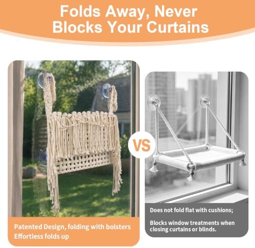 Boho Macrame Cat Window Perch, Cat Window Hammock, 17.7”-11.8”-Metal Frame Beds - Image 2