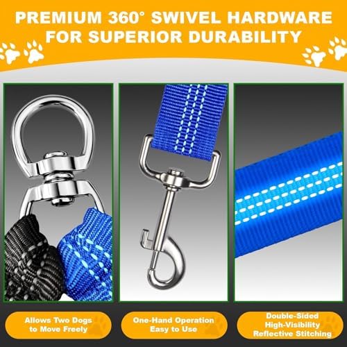 Double Dog Leash for Two Dogs, Professional No Tangle 360° Swivel Coupler - Image 3