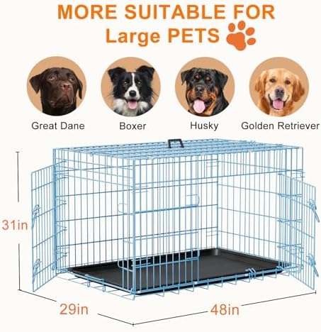 FDW | 48" Foldable Metal Dog Crate | Blue | Cage - Image 7