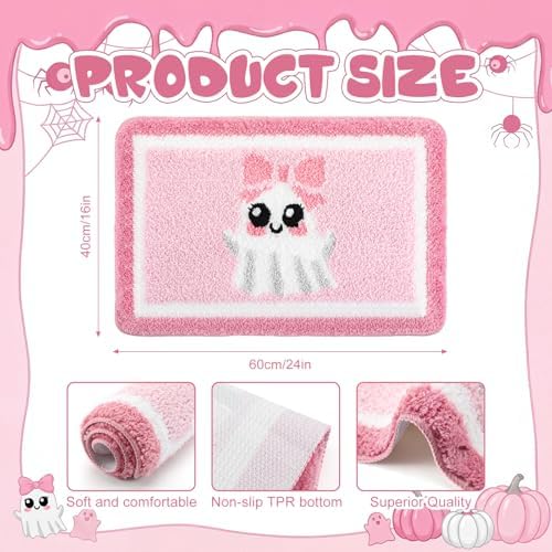 Boao Pink Ghost Halloween Bathroom Rug Pastel Ghost Bath Mat - Image 2