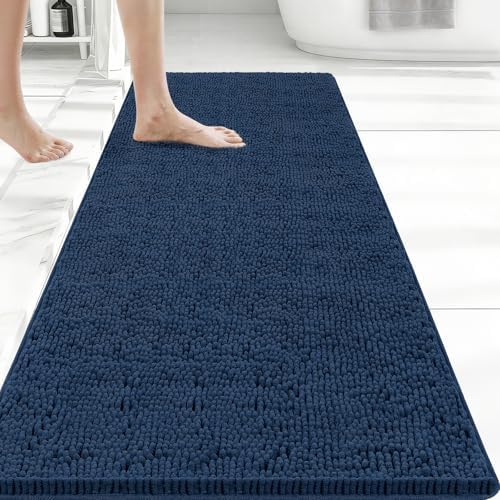 Bcoimo Bath Rug Mat, Chenille Extra Soft Navy Long Bathroom Runner Floor Rug by Bcoimo