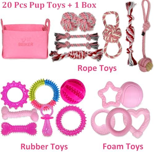 Beiker 20 Pack Pink Puppy Chew Toys, Dog Teething Toys - Image 2