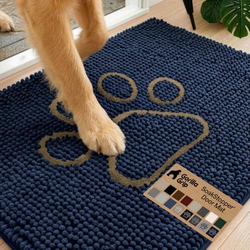 GORILLA GRIP SoakSTOPPER Dog Door Mat, Machine Wash and Dry, 30x20 Navy by GorillaGrip