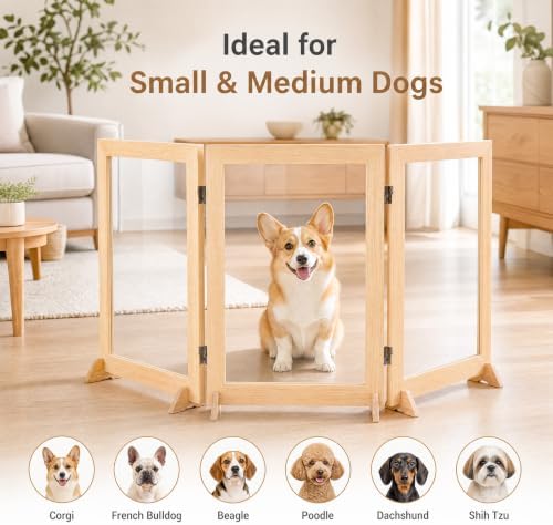 Wood Clear Dog Gate, Free Standing Pet Gates - Image 6