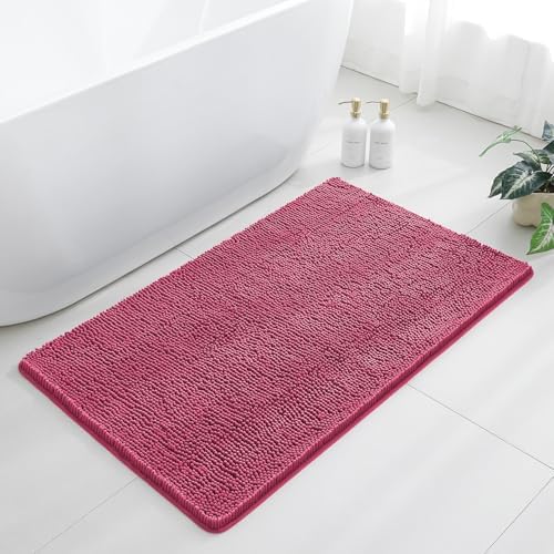 Chenille Bathroom Rug 30"x50" Hot Pink, Large Plush Bath Mat by Kildoss