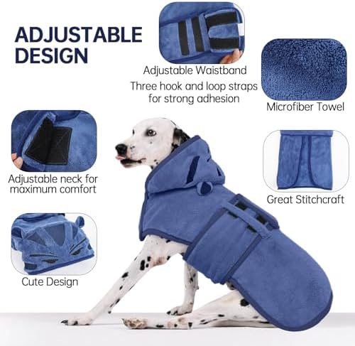 Dog Bathrobe, Fast Drying Coat, Super Absorbent Bath Towel Blue S - Image 4