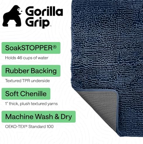 GORILLA GRIP SoakSTOPPER Dog Door Mat, Machine Wash and Dry, 60x36 Navy - Image 3