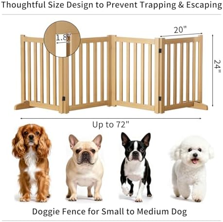 Wooden Freestanding Foldable Dog Gate, 24 Inch Height 4 Panel Pet Gate No Drill - Image 4