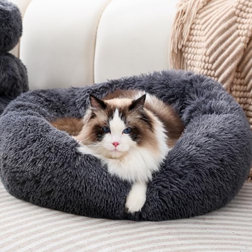 Round Donut Cat Bed Dog Bed Plush Calming Pet Beds Fluffy Rabbit Cave Warm Dog - Image 6