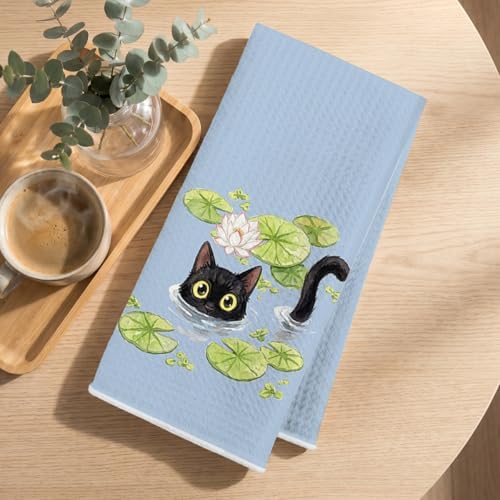 4 Pcs Funny Black Cat Kitchen Towels, Cute Cats Gifts Reusable Dish Towels - Image 3