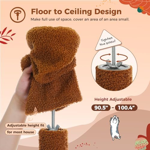 PEQULTI Floor to Ceiling Cat Tree Tower, Height Adjustable 230-252cm - Image 3