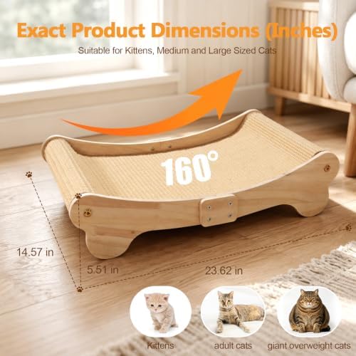 Large Sisal Cat Scratcher Bed Wooden Scratching Pad - Image 5