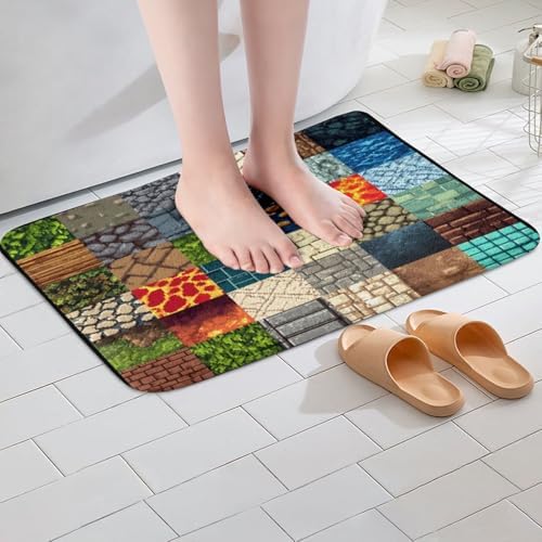 Manfei Video Game Bath Rug, Pixelated Themed Game Shaggy Absorbent Non Slip - Image 4