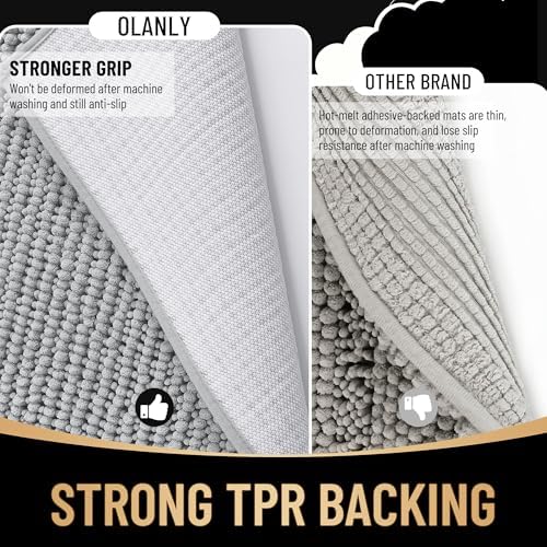 OLANLY Thick Chenille Absorbent Bathroom Rugs Mat 30x20, Light Grey - Image 5