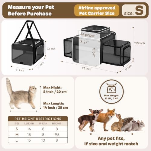 Top and 2 Sides Expandable Pet Carrier 17x11x9.5 TSA Airline Approved - Image 4