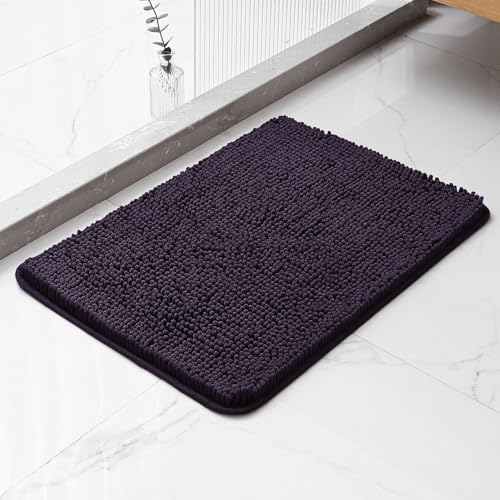 Chenille Bathroom Rug 17"x24" Purple, Non-Slip Plush Bath Mat by Kildoss