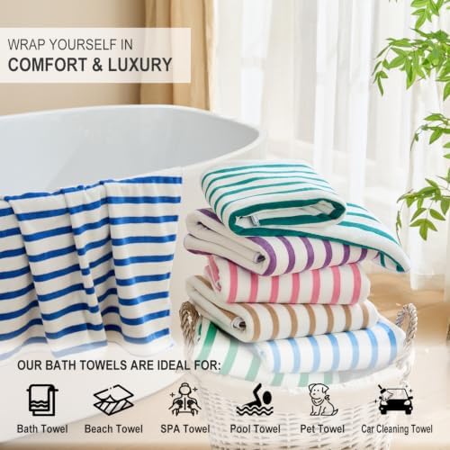JML Microfiber Beach Towels, 6 Pack, Cabana Stripe Coffee - Image 6