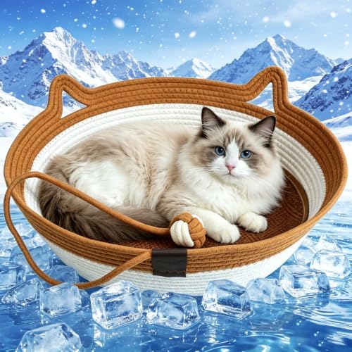 2-in-1 Cat Bed with Scratch Pad, Cotton Rope Woven, Removable Breathable by FHKPET