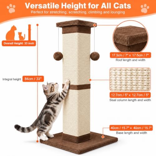 SOCATER Cat Scratching Post 33 Inch Nature Sisal Cat Scratch Post - Image 2