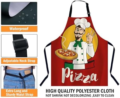 Cartoon Pizza Chef Apron for Women & Men, Adjustable Cooking Apron - Image 3