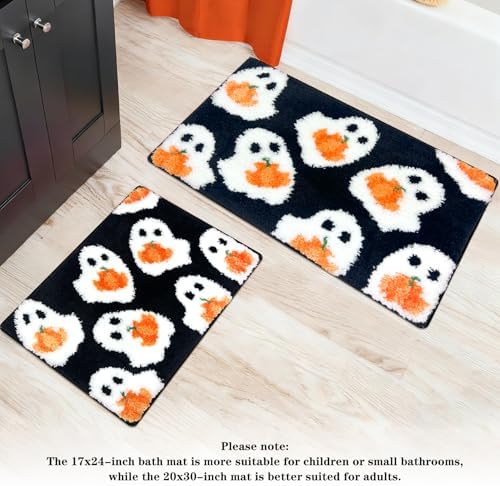 MEHOFOND Halloween Black Ghost Pumpkin Non-Slip Bathroom Rug, 20x30 Inch - Image 7