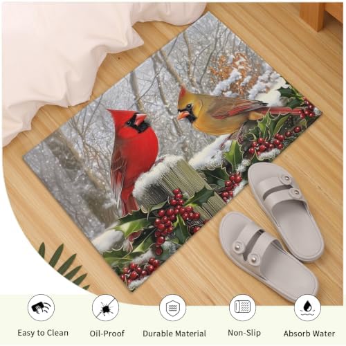 Giwawa Winter Birds Bath Rug Red Berry Washable Bathroom Mat 16x24 Inch Indoor - Image 4