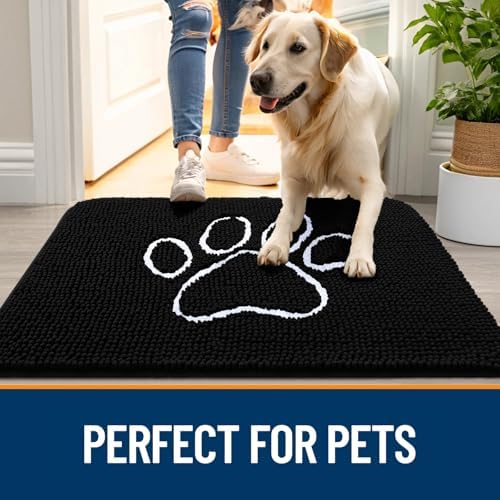 OLANLY Dog Door Mat for Muddy Paws 45x27, Paw Print Design Chenille Mud Mat - Image 6