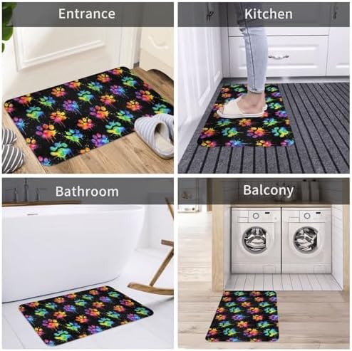 Watercolor Dog Paws Bath Mat 24x16 Inch Non-Slip Soft Microfiber Bathroom Rugs - Image 7